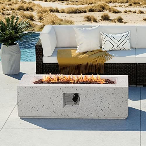 COSIEST Outdoor Propane Fire Pit Coffee Table, 42-inch x 13-inch Terrazzo Rectangle Base Patio Heater w Certified, 50,000 BTU Stainless Steel Burner, Free Lava Rocks and Rain Cover by COSIEST