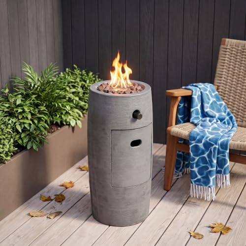 COSIEST Outdoor Propane Fire Pit, 11 inch Small Round Firepit Fire Column w Lava Rocks, Rain Cover for Outside Garden, CSA Certified, 40,000 BTU (Gray) by COSIEST