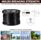 String Light Hanging Kits, 450FT Coated Stainless Steel 304 Wire Rope, Outdoor Black Guy Wire kit w/Expansion Hook, Enough Accessories, Humanized Collocation - Image 3