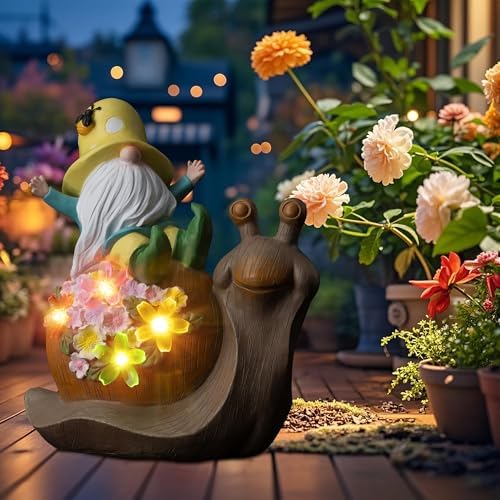 Etlemonde Solar Gnome Snail Statue, Garden Decor by EtlemondeHomeDecor