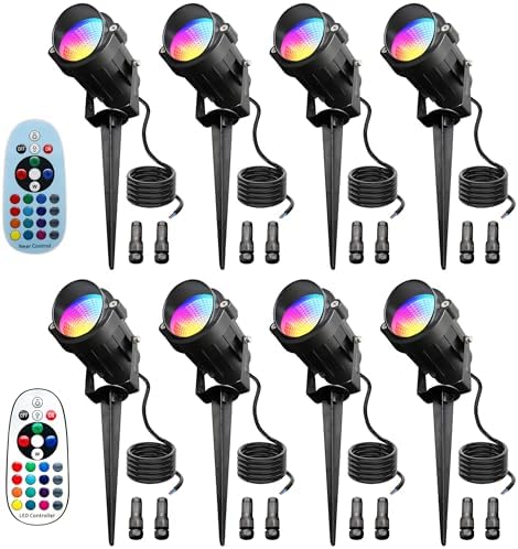 8 Pack Low Voltage Landscape Lights, Color Changing RGBW Spotlights by Qeeanmo