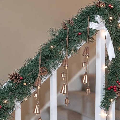 Handmade Farmhouse Vintage Decorative Bells, Hanging Witches Bells for Protection, Cow Bell Wind Chime for Outdoor Garden, Door Knob Bell for Door Opening, Witchcraft Christmas Wreaths Ornament Decor - Image 6