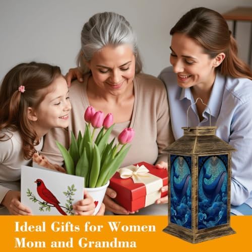 Solar Lantern Mid Century Stained Glass Outdoor Waterproof Garden Hanging Lantern Solar Powered Lighting Outside Solar Light for Patio Yard Camping, Gifts for Women Mom - Image 7