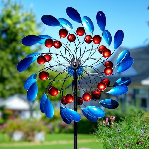 Solar Wind Spinners Outdoor, Colorful Large Garden Wind Spinners with Stake, Lawn Decor Windmill for Yard, Patio, Backyard (24'' W x 88'' H) by CyanOasis