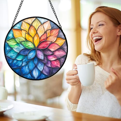 Colorful Flower Petals Stained Glass Window Hanging Suncatcher Gifts 15" - Image 4