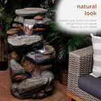 Alpine Corporation | 40" 4-Tier Rock Floor Fountain with Cascading Water & White LED Lights, Tranquil Outdoor Water Feature for Garden, Patio, Yard & Deck, Light Gray - Image 6
