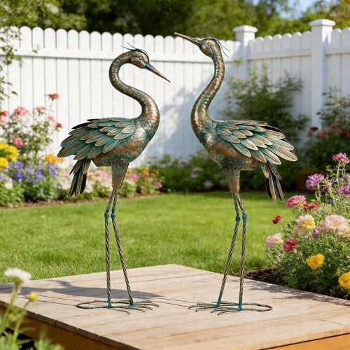 Shorayn Metal Crane Garden Statue, Garden Sculptures & Statues, Bronze Crane Ornaments Yard Art for Backyard Patio Lawn Decorations - Image 3