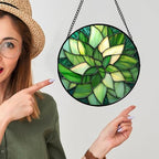 Green Leaf Flower Stained Glass Window Hanging Suncatcher Gift for Mom 9.8" - Image 4