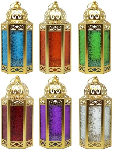 VELA LANTERNS 12" Gold Metal Moroccan Decorative Candle Lantern Holder for Hanging or Table Centerpieces, Exotic Indoor Home Decor, Outdoor Patio or Porch, Weddings, Ramadan, Assorted, Large, 6-Pack by VelaCandleLanterns