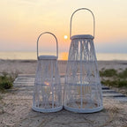 Key West Bamboo Hurricane Candle Lanterns, Set of 2, White - Image 5