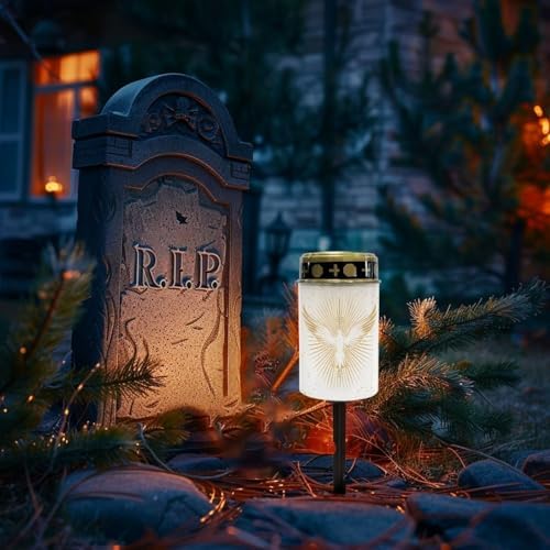 Poceacles Cross Outdoor Solar Candle Lights - Water Resistant, Gold White Dove of Peace Cross, Pack of 4 - Image 2