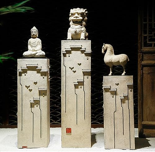 ARCVOX Home Garden Pedestal Stand Lotus Pattern, Synthetic Resin Asian Temple Pillar, Doorway Porch Plant Stand, Traditional Pillar Sculpture Statue (Color : Architecture, Size : Size L) - Image 2