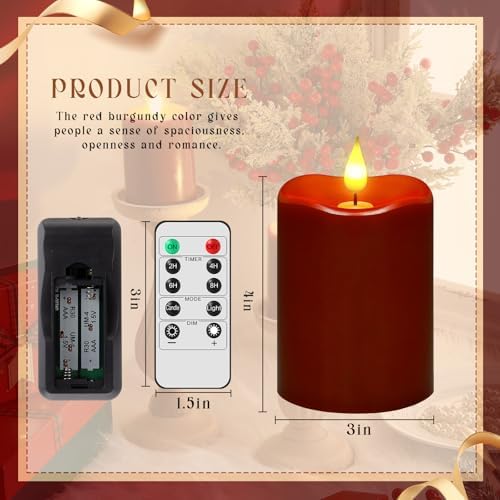 Retisee Flameless LED Candles Real Wax, 4 Pcs, Burgundy Red, 3 x 4 in - Image 3