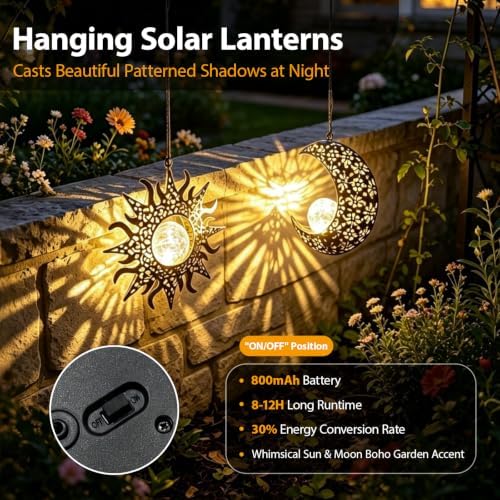 Solar Sun & Moon Lanterns Set, Hanging Decor for Garden, Gifts for Grandmom - Image 5