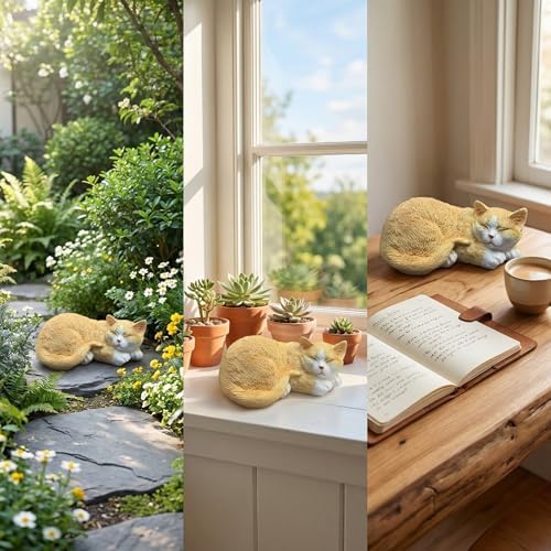 11.4 inch Sleeping Orange Cat Garden Statue – Realistic Resin Outdoor Decor for Patio Lawn Yard – Whimsical Feline Figurine for Home Balcony Porch Ornament – Charming Pet Sculpture Gift for Mom - Image 3