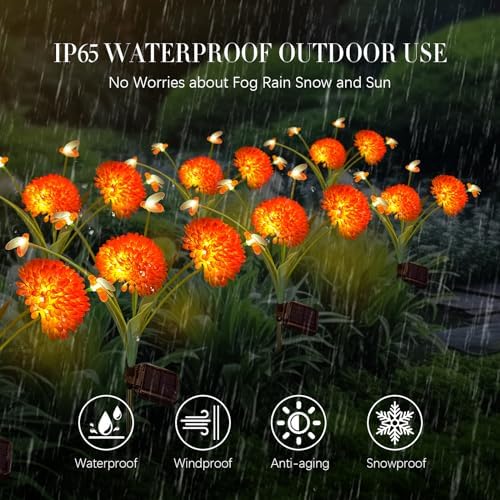 Solar Garden Lights, 2 Pack Solar Swaying Bee Lights with Flowers, Waterproof Firefly Light Outdoor for Garden Patio Yard Pathway Fall Decoration, Gifts for Women Mother's Day - Image 5