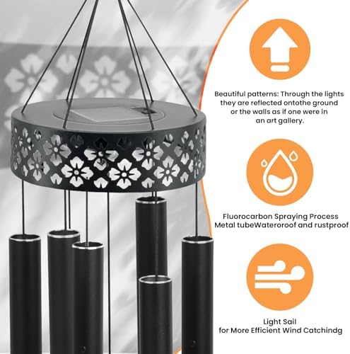42" Solar Deep Tone Wind Chimes for Outside Clearance, Solar Large Metal Windchimes for Loss of Loved One, Memorial Heavy Duty Chimes Outdoor for Garden,Sympathy Gifts,Black - Image 4