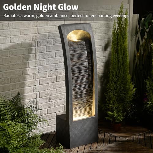 Bumilgar Indoor Water Fountain Curved Faux Slate Outdoor Waterfall Fountains Floor Standing Tiered Rock with LED Lights and Pump for Garden, Backyard, Deck, Patio, Porch and Home Art Decor - Image 2