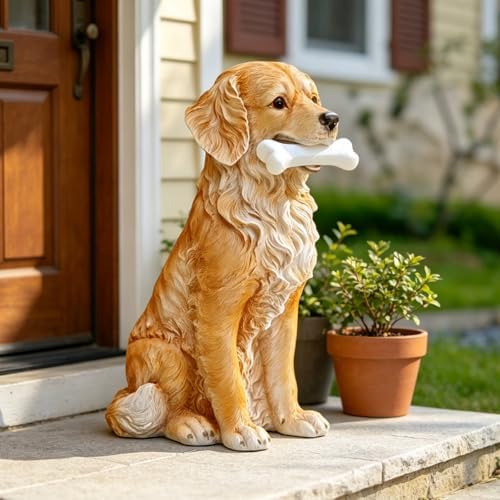 COWOS Solar Dog Statue with Glowing Bone, Golden Retriever Dog Statues for Outdoor Garden Decor, Weatherproof Dog Figurines and Pet Memorial Gift by COWOS