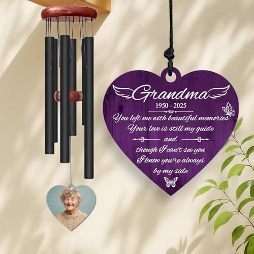 Personalized Mom Memorial Wind Chime – “You Left Me with Beautiful Memories” Custom Name & Years – Heart Shaped Angel Wing Sympathy Gift – Outdoor Remembrance Windchime for Loss of Mother or Wife - Image 6