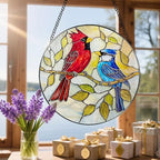 8″ Cardinal & Blue Jay Suncatcher, Stained Glass Window Hanging & Ornament, Window Decor, Holiday & Christmas Ornaments | Bird Lover Gifts, Gifts Exchange, Gift Ideas - Image 6