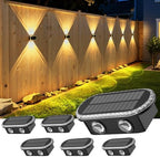 Ellasay Fence Lights Solar Powered: Outdoor LED Wall Lighting Dual Beam and 3 Color Modes IP65 Waterproof 12H Long Lasting Easy Mount for Garden Patio Backyard 4 Pack by ELLASAY