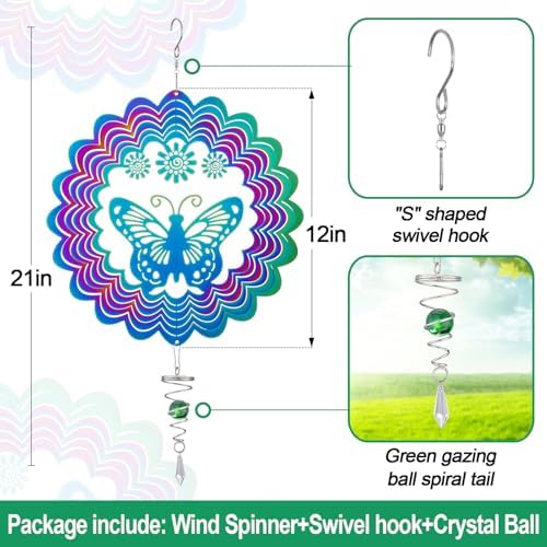 Light Catcher Wind Spinners Outdoor with Spiral Tail - Butterfly 3D Hanging Garden Yard Patio Window Decor Gift for Women Mom Grandma Wife, Kinetic Spin Eye-Catching Fun to Watch Art Sculptures - Image 6