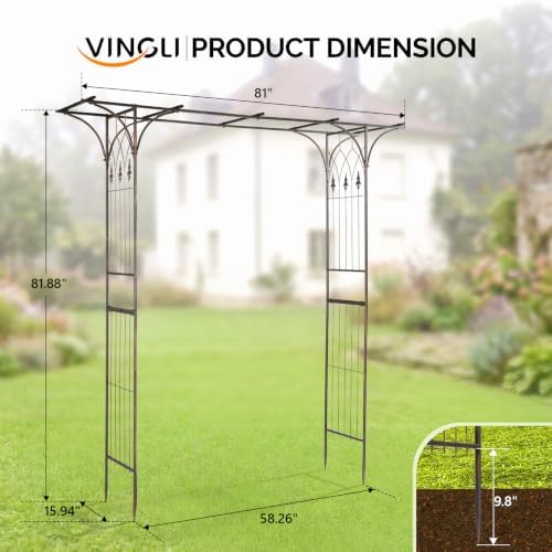 VINGLI Garden Arbor, Arch Archway for Wedding Ceremony Party, Steel Garden Trellis for Plant Climbing, Christmas Garden Decorations Pergola for Garden, Backyard, Lawn, Arch for Hallowmas (Bronze) - Image 5