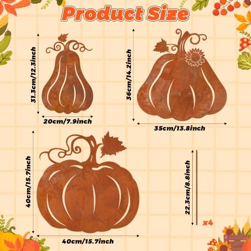 WATINC Thanksgiving Metal Yard Stakes - 3pcs Fall Rustic Pumpkin Decoration - Image 2