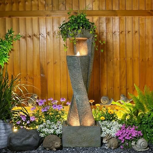 Bumilgar Garden Modern Outdoor Fountain, 47.2" Floor Standing Outdoor Water Fountains with Lights for Garden, Backyard, Patio, Porch, Deck and Home Art Decor by Bumilgar