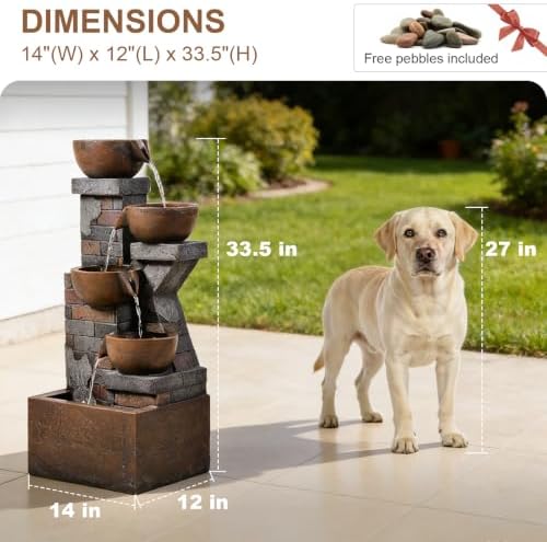 33.5" H Outdoor Water Fountain, 4-Tier Cascading Waterfall Fountain with Warm LED Lights, Vintage Brick Design for Garden, Patio, Backyard Decor - Image 2