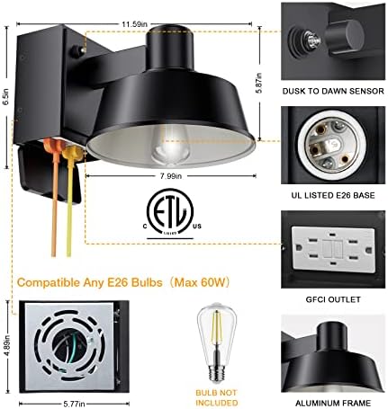 Ehaho Porch Lights with Outlet for Front Door, Dusk to Dawn, IP65 (1 PC) - Image 5