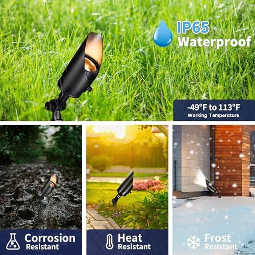 Gardenreet Brass Landscape Lighting Black, Low Voltage Spotlights Outdoor, 12V LED Wired Uplights, Waterproof Spot Lights for Outside Trees Without MR16 Bulb (4 Pack) - Image 4