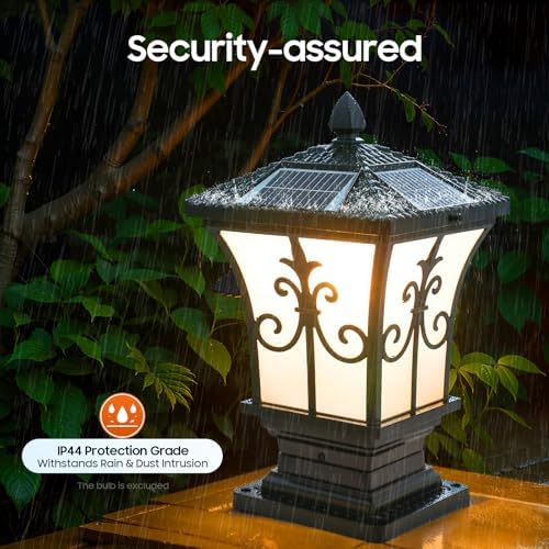 Solar Post Light with Remote Control, Outdoor Column Pillar Lamp Dusk to Dawn IP44 Waterproof for Yard, Garden, Porch, Adjustable Color Temperature, Black Modern Design (5.9x5.9x14.96in) - Image 2