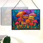 Rainbow-Colored Mushroom Cluster Rectangular Stained Glass Suncatcher – Hanging Window Panel with Animal & Nature Scene – Vibrant Glass Art Gift for Wildlife, Fantasy, Nature Lovers q1PtJt - Image 3