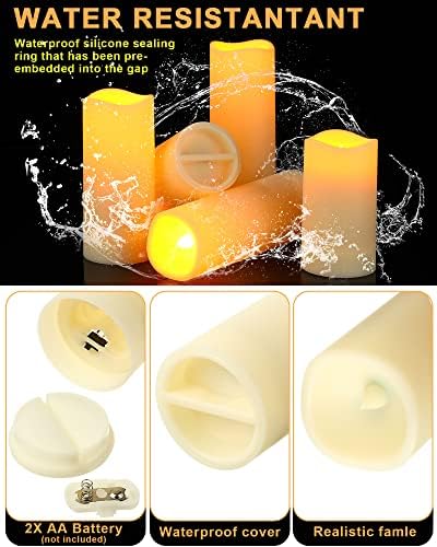 24 Pieces Flameless Candles Bulk, Waterproof Battery Operated LED Flickering Realistic Pillar Candles with 4 Remote and Timers for Wedding Outdoor Indoor Home Decoration, 3 Sizes - Image 3