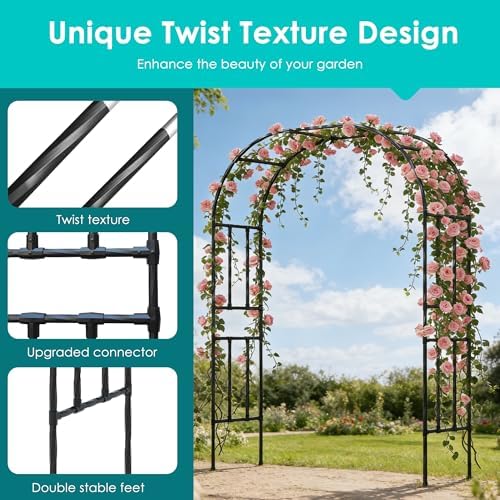 Twira Garden Arch Trellis, 7.9FT(240cm) Metal Garden Arbor Trellis for Climbing Plants Outdoor, Large Wedding Arch for Ceremony, Black Archway Trellises Decoration for Lawn, Patio, Backyard - Image 3