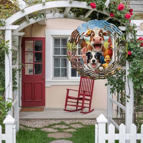 Farmhouse Wind Spinner for Garden Yard 12In, Funny Cow Horse Pig Face Cute Dog Duck Chicken Donkey 3D Stainless Steel Kinetic Hanging Wind Spinners Rustproof Outdoor Decor for Lawn Patio Home - Image 3
