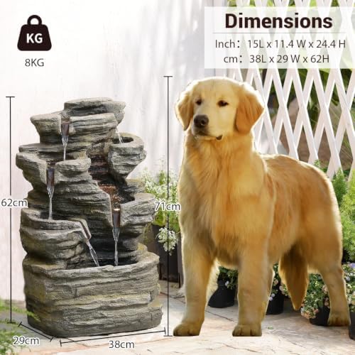 Solar Rock Waterfall Fountain Outdoor, Resin Cascading Garden Water Feature with Multi-Stream Flow for Patio Backyard Yard Décor, Solar Water Fountain - Image 3