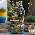 39" Outdoor Garden Water Fountain with Lights, 5 Tiers Water Feature by Desgmomy
