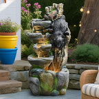 39" Outdoor Garden Water Fountain with Lights, 5 Tiers Water Feature by Desgmomy