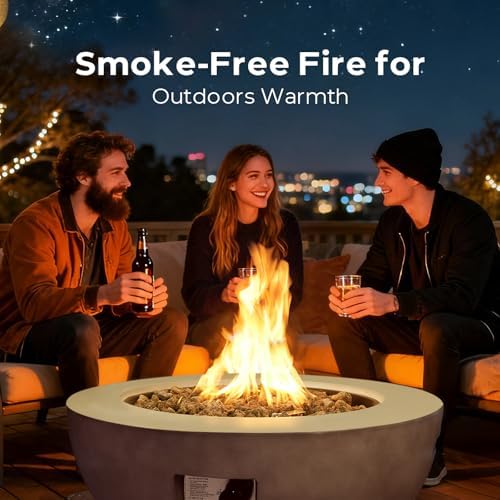 31.5'' Round Propane Fire Pit Table Concrete Fire Bowl Outdoor - Image 6