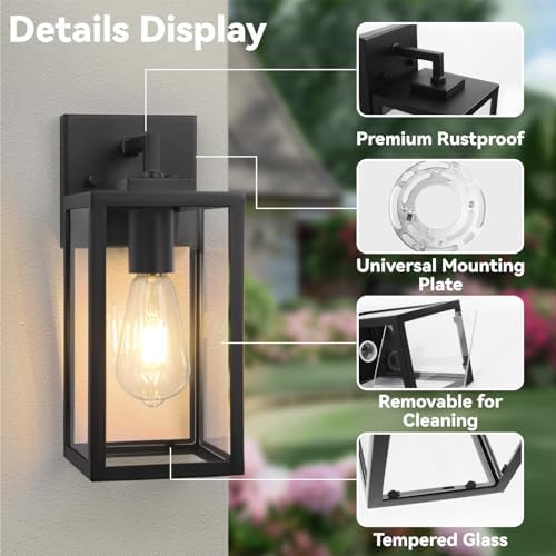 Outdoor Wall Light Fixtures, Exterior Wall Lanterns, Black, 2-Pack, 12 In - Image 3