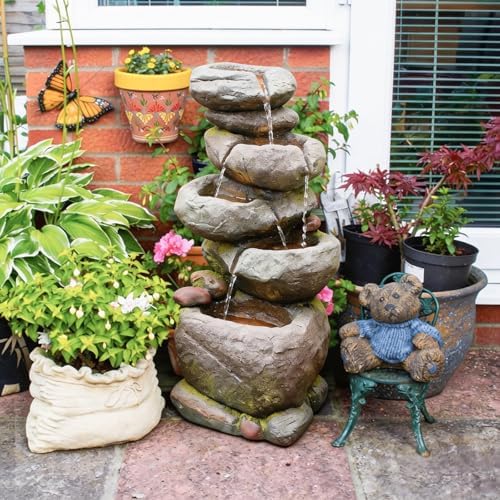 Bumilgar 27.8" H Outdoor Water Fountain with LED Lights, 5-Tier Cascading Stone Waterfall Fountain, Natural Rock Resin Outdoor Water Fountain for Garden Patio Backyard Porch Indoor Decor - Image 5