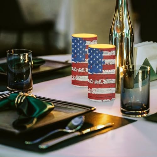 Painting American Flag Print Flameless Candles LED Set of 2 Pillar Battery Operated Candles Dancing LED Flame with 18-Key Remote Control Timer Decor for Independence Day - Image 3