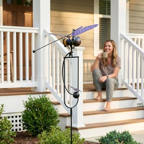 Red Carpet Studios Garden Art Small Bumblebee Balance Rocker Metal Garden Stake Yard Décor, 52.5” Tall, Purple Wings and Butterfly Cutout - Image 4