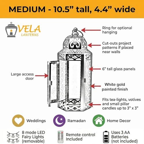 Vela Lanterns Decorative Indoor LED Candle Holder, White Gold, M, 6-Pack - Image 4