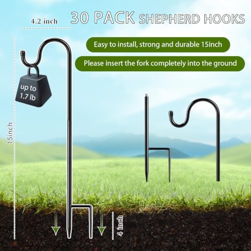 30 Pcs 15 Inch Shepherd Hook for Outdoor Adjustable Bird Feeder Pole - Image 2