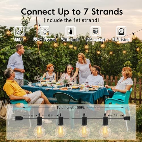 Brightown Outdoor String Lights Hanging Globe Patio Lights with 50 G40 Shatterproof Bulbs(2 Spare), IP44 Waterproof Connectable Commercial 50 Hanging Light for Indoor Outdoor Decor - Image 2