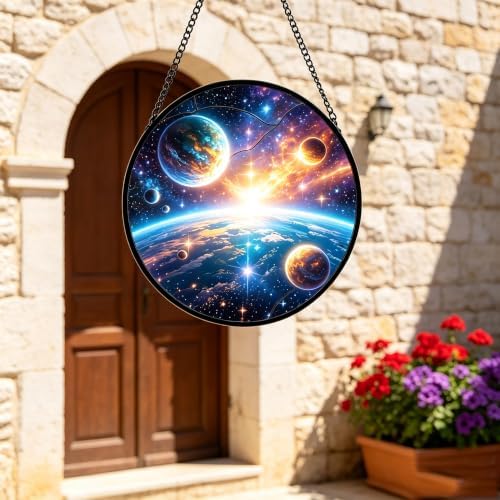 9.84 Inch Monument and Golden Star Stained Glass Suncatcher Stained Glass Window Hangings Birthday Gift for Mom Grandma Teacher Women Friend Memorial Hook - Image 5